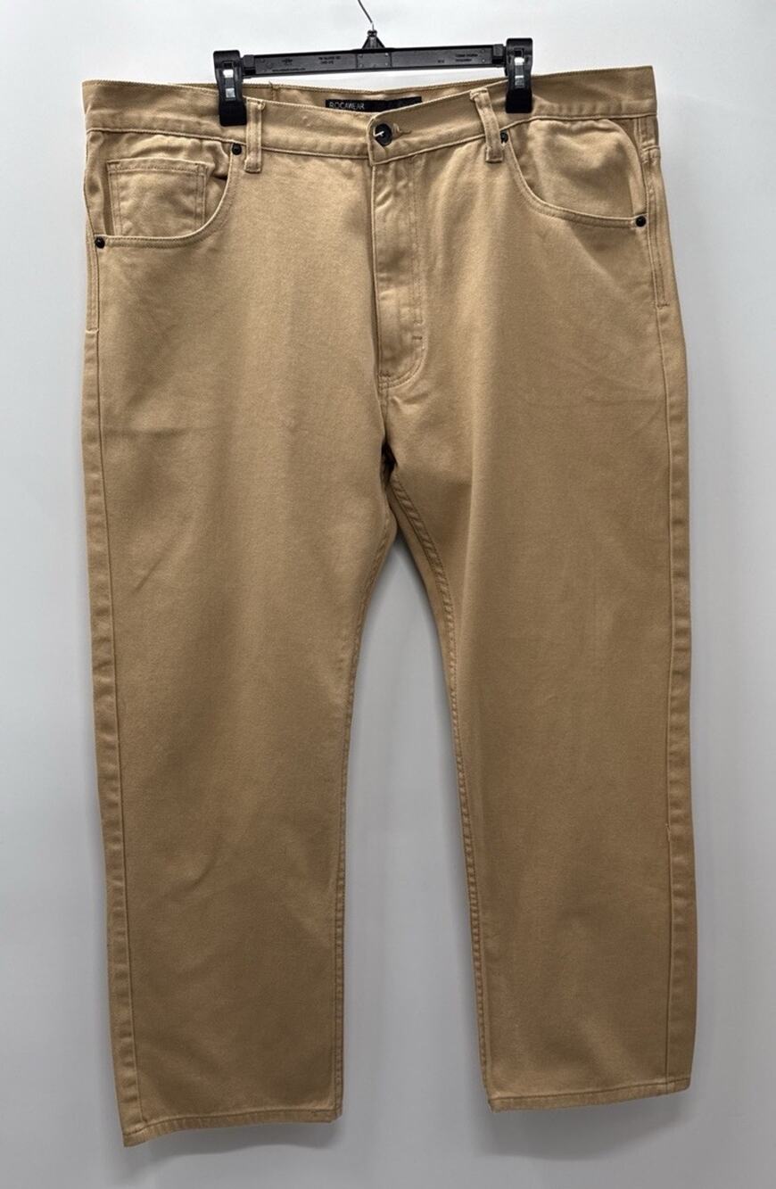 Rocawear Mens 44x32 Tan Jeans 100% Cotton Straight Leg Y2K Hip Hop Casual Pants